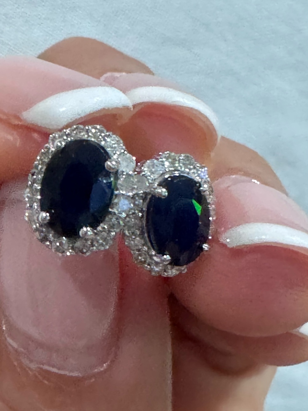 NEW 14K White Gold Natural Sapphire Diamond Halo Stud Earrings 2.11 CTW
